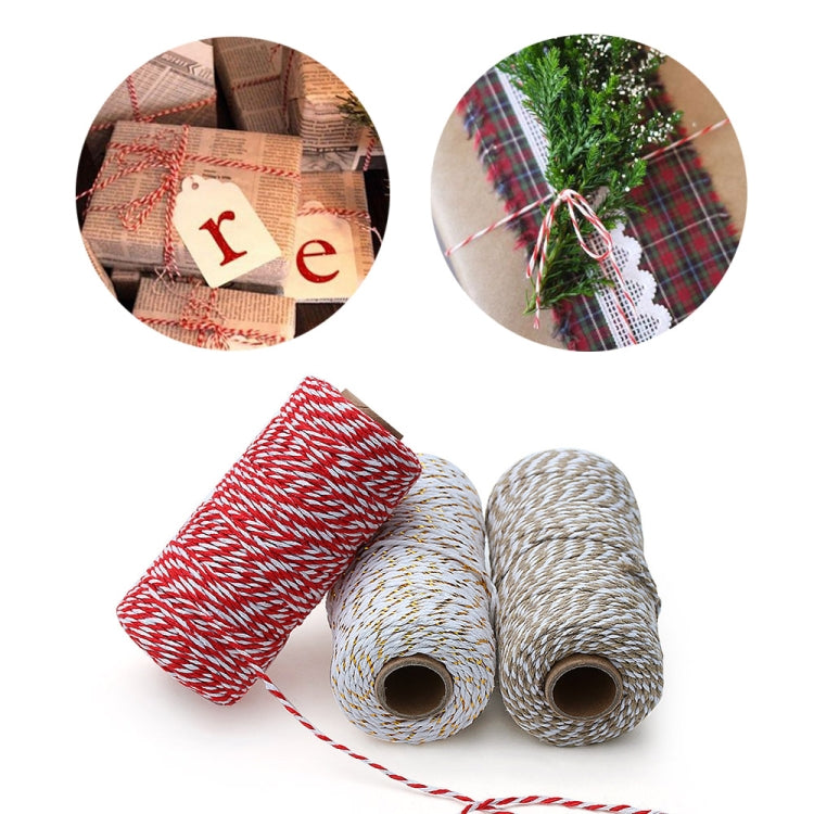 เชือกฝ้ายสองสีทำมือ DIY Drawstring กล่องของขวัญเชือกบรรจุ, 2mm Thick (100m / Roll)