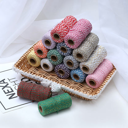 เชือกฝ้ายสองสีทำมือ DIY Drawstring กล่องของขวัญเชือกบรรจุ, 2mm Thick (100m / Roll)