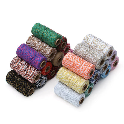 เชือกฝ้ายสองสีทำมือ DIY Drawstring กล่องของขวัญเชือกบรรจุ, 2mm Thick (100m / Roll)