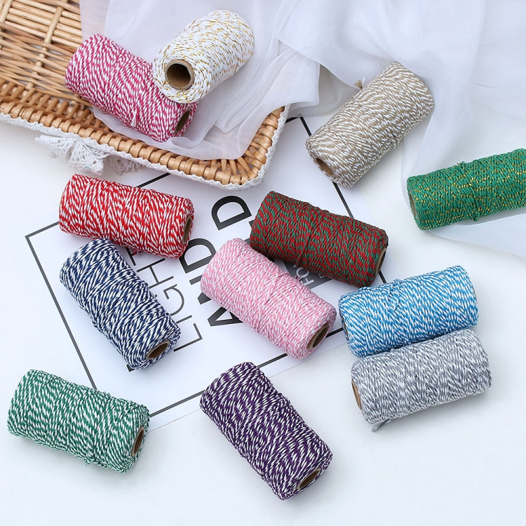 เชือกฝ้ายสองสีทำมือ DIY Drawstring กล่องของขวัญเชือกบรรจุ, 2mm Thick (100m / Roll)
