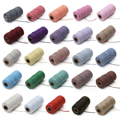 เชือกฝ้ายสองสีทำมือ DIY Drawstring กล่องของขวัญเชือกบรรจุ, 2mm Thick (100m / Roll)