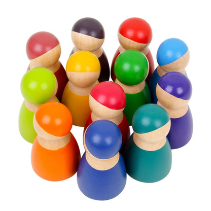 12 ชิ้น/เซ็ตสายรุ้งสีการศึกษาการเรียนรู้เด็กตุ๊กตาไม้บล็อกของเล่น, Rainbow Color