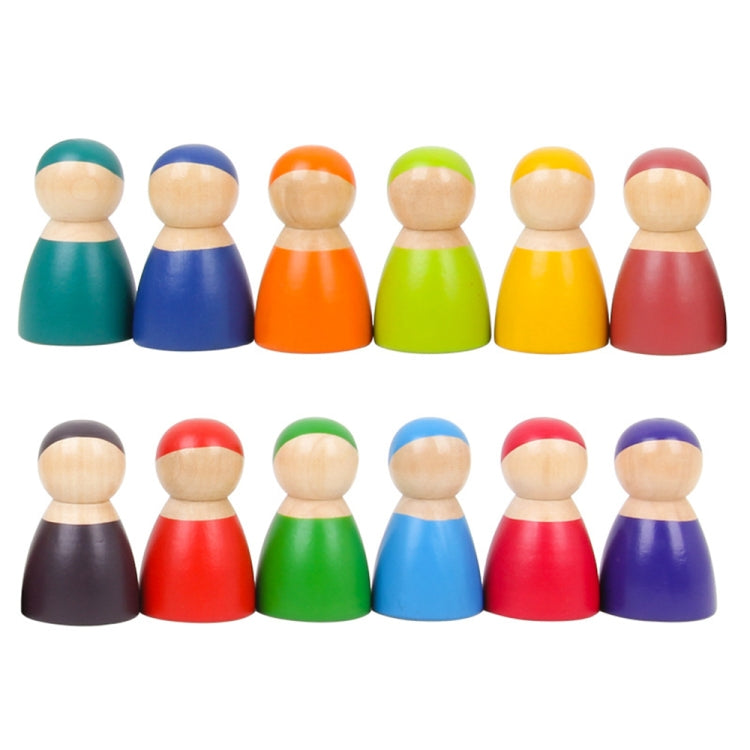 12 ชิ้น/เซ็ตสายรุ้งสีการศึกษาการเรียนรู้เด็กตุ๊กตาไม้บล็อกของเล่น, Rainbow Color