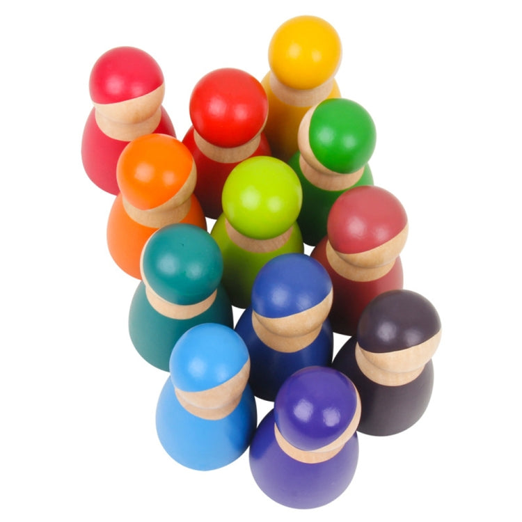 12 ชิ้น/เซ็ตสายรุ้งสีการศึกษาการเรียนรู้เด็กตุ๊กตาไม้บล็อกของเล่น, Rainbow Color
