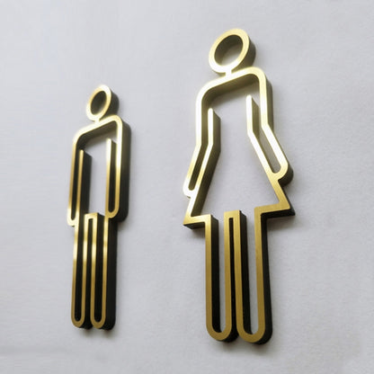 2 PCS อะคริลิคห้องน้ำสัญลักษณ์กาวห้องน้ำประตูห้องน้ำสำหรับโรงแรม, Toilet Sign(Black), Toilet Sign(Silver), Toilet Sign(Gold)