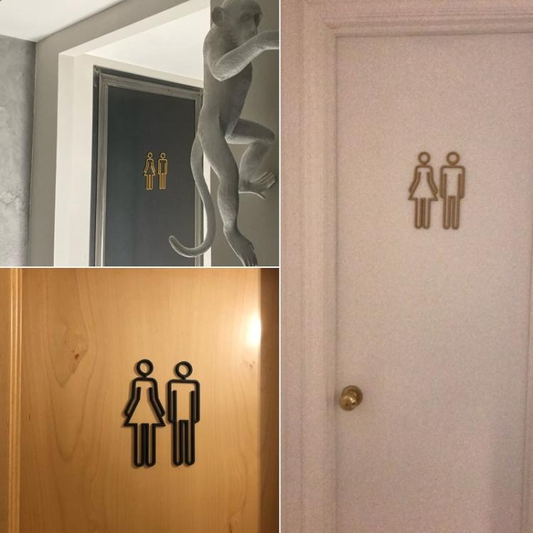 2 PCS อะคริลิคห้องน้ำสัญลักษณ์กาวห้องน้ำประตูห้องน้ำสำหรับโรงแรม, Toilet Sign(Black), Toilet Sign(Silver), Toilet Sign(Gold)