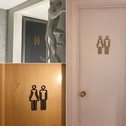 2 PCS อะคริลิคห้องน้ำสัญลักษณ์กาวห้องน้ำประตูห้องน้ำสำหรับโรงแรม, Toilet Sign(Black), Toilet Sign(Silver), Toilet Sign(Gold)