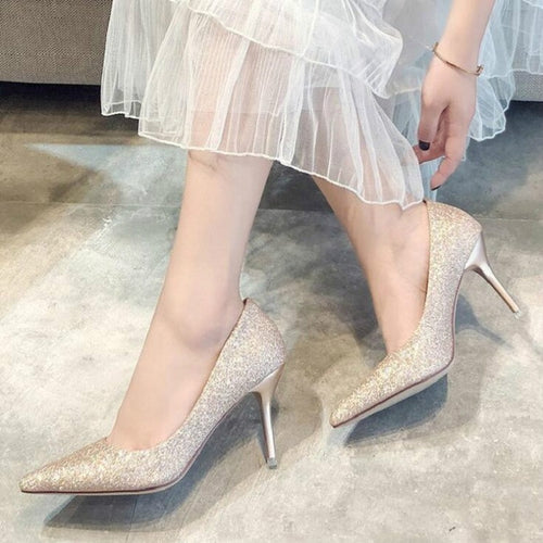 รองเท้าผู้หญิงตื้น Glitter Frosted Stiletto, 34, 35, 36, 37, 38, 39