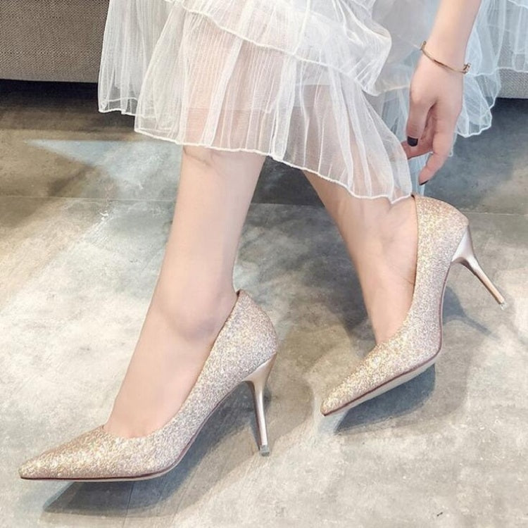 รองเท้าผู้หญิงตื้น Glitter Frosted Stiletto, 34, 35, 36, 37, 38, 39