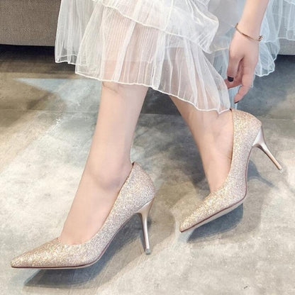 รองเท้าผู้หญิงตื้น Glitter Frosted Stiletto, 34, 35, 36, 37, 38, 39