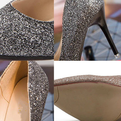 รองเท้าผู้หญิงตื้น Glitter Frosted Stiletto, 34, 35, 36, 37, 38, 39