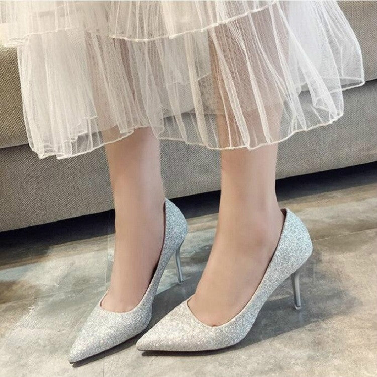 รองเท้าผู้หญิงตื้น Glitter Frosted Stiletto, 34, 35, 36, 37, 38, 39