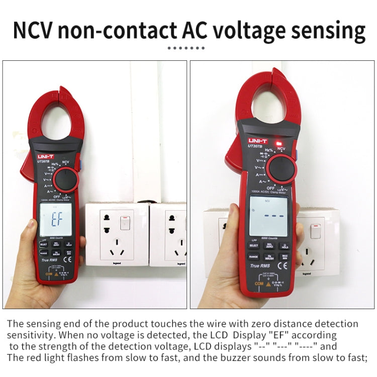 1000A 42 มม. ขนาดขากรรไกรดิจิตอลแคลมป์มิเตอร์เครื่องตรวจจับแรงดันไฟฟ้า AC DC, UT205E 1000A, UT208B 1000A