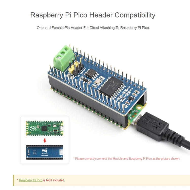 Waveshare สำหรับ Raspberry Pi Pico CAN Bus Module (B) เปิดใช้งานการสื่อสารระยะไกลผ่าน SPI, 23775, 23775