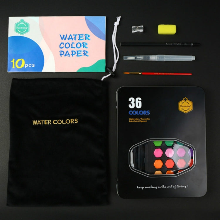 36 in 1 Solid สีน้ำสีแบบพกพากล่องดีบุกเริ่มต้นมือวาดจิตรกรรมชุดเครื่องมือ