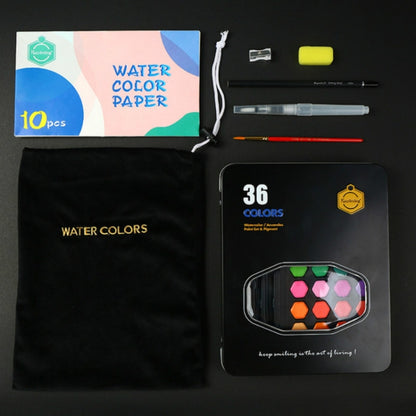 36 in 1 Solid สีน้ำสีแบบพกพากล่องดีบุกเริ่มต้นมือวาดจิตรกรรมชุดเครื่องมือ