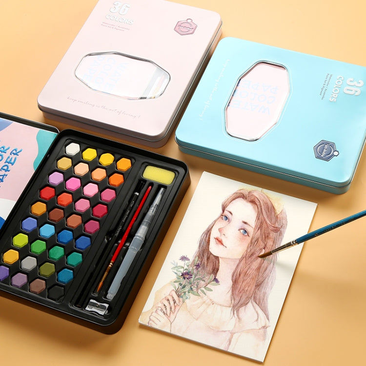 36 in 1 Solid สีน้ำสีแบบพกพากล่องดีบุกเริ่มต้นมือวาดจิตรกรรมชุดเครื่องมือ