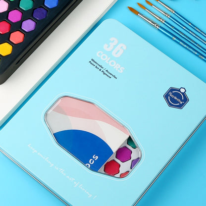 36 in 1 Solid สีน้ำสีแบบพกพากล่องดีบุกเริ่มต้นมือวาดจิตรกรรมชุดเครื่องมือ