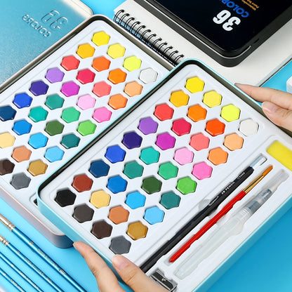 36 in 1 Solid สีน้ำสีแบบพกพากล่องดีบุกเริ่มต้นมือวาดจิตรกรรมชุดเครื่องมือ