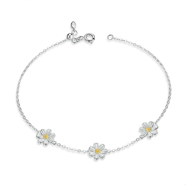 สร้อยข้อมือชุบแพลทินัมเงินสเตอร์ลิง S925 สร้อยข้อมือเดซี่น่ารัก, Daisy