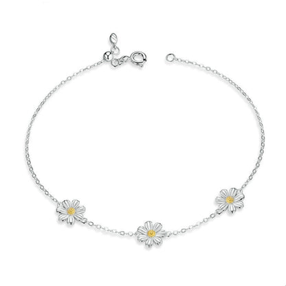 สร้อยข้อมือชุบแพลทินัมเงินสเตอร์ลิง S925 สร้อยข้อมือเดซี่น่ารัก, Daisy