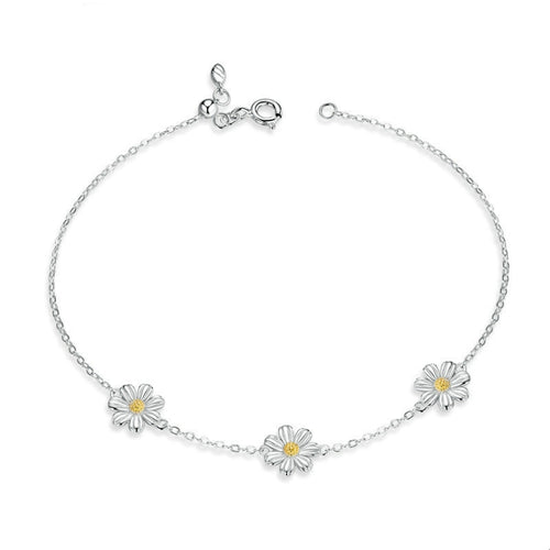 สร้อยข้อมือชุบแพลทินัมเงินสเตอร์ลิง S925 สร้อยข้อมือเดซี่น่ารัก, Daisy