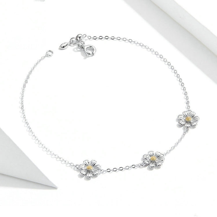 สร้อยข้อมือชุบแพลทินัมเงินสเตอร์ลิง S925 สร้อยข้อมือเดซี่น่ารัก, Daisy