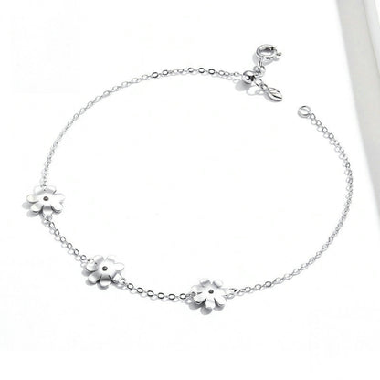 สร้อยข้อมือชุบแพลทินัมเงินสเตอร์ลิง S925 สร้อยข้อมือเดซี่น่ารัก, Daisy