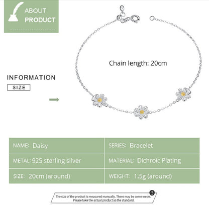 สร้อยข้อมือชุบแพลทินัมเงินสเตอร์ลิง S925 สร้อยข้อมือเดซี่น่ารัก, Daisy
