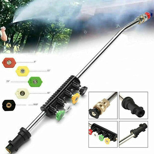 แรงดันสูงปืนฉีดน้ำล้างรถ 1/4 Quick Plug Interface พัดลมรูปห้าสีหัวฉีดสแตนเลสข้อศอก EXTENSION Rod, High Pressure Spray Gun Kit