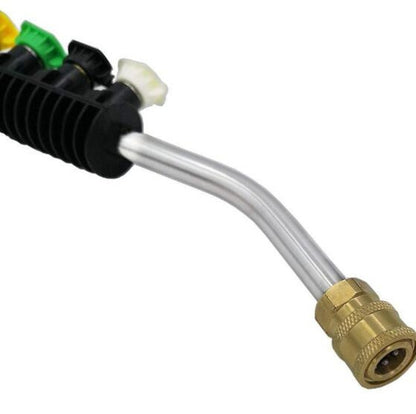 แรงดันสูงปืนฉีดน้ำล้างรถ 1/4 Quick Plug Interface พัดลมรูปห้าสีหัวฉีดสแตนเลสข้อศอก EXTENSION Rod, High Pressure Spray Gun Kit