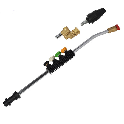แรงดันสูงปืนฉีดน้ำล้างรถ 1/4 Quick Plug Interface พัดลมรูปห้าสีหัวฉีดสแตนเลสข้อศอก EXTENSION Rod, High Pressure Spray Gun Kit