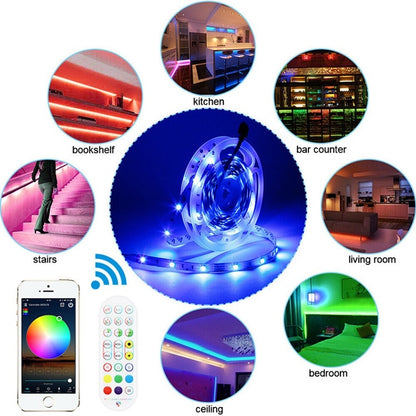 ชุดบลูทูธสมาร์ทเพลงควบคุมเสียงแถบไฟกันน้ำ 5050 RGB บรรยากาศที่มีสีสันไฟ LED Strip พร้อมรีโมทคอนโทรล 24 ปุ่ม, 5M 150 LEDs, 5M 300 LEDs, 10M 300 LEDs, 10M 600 LEDs, 15M 450 LEDs, 20M 360 LEDs, 30M 540 LEDs