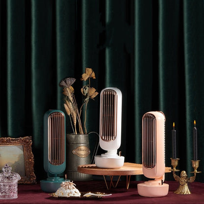 Retro ความชื้นพัดลมทาวเวอร์ USB Leafless Fan Water Cooling สเปรย์ความชื้นพัดลมตั้งโต๊ะ Cooler