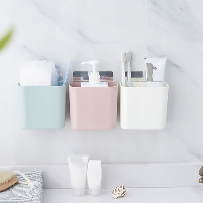 3 ชิ้นห้องน้ำชั้นวางติดผนังถ้วยดูดฟรีหมัดกล่องเก็บ Washstand แปรงสีฟันยาสีฟันชั้นวาง