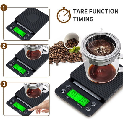 มือหมัดกาแฟตาชั่งจับเวลาอิเล็กทรอนิกส์จับเวลาขนาดเครื่องชั่งในครัว, 3kg/0.1g, 5kg/0.1g