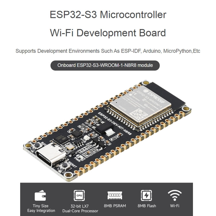 Waveshare ESP32-S3 ไมโครคอนโทรลเลอร์ 2.4GHz Wi-Fi Development Board ESP32-S3-WROOM-1-N8R8 โมดูล, 24263, 24363