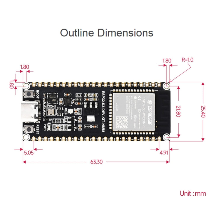 Waveshare ESP32-S3 ไมโครคอนโทรลเลอร์ 2.4GHz Wi-Fi Development Board ESP32-S3-WROOM-1-N8R8 โมดูล, 24263, 24363
