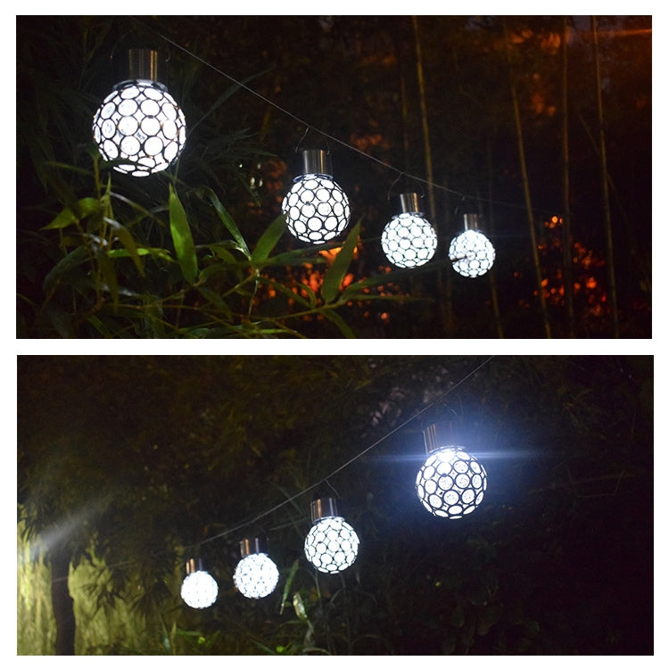 2 ชิ้นพลังงานแสงอาทิตย์กลวงบอลจี้โคมไฟตกแต่งสวนไฟ, 2 PCS Hollow Ball White, 2 PCS Hollow Ball Colorful