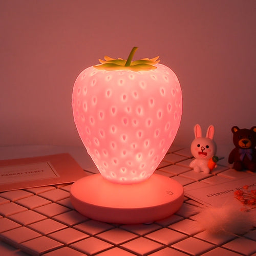 Creative Home LED ซิลิโคนสตรอเบอร์รี่ Night Light USB ชาร์จข้างเตียงตกแต่งบรรยากาศแสง, Pink Strawberry, Red Strawberry, White Strawberry
