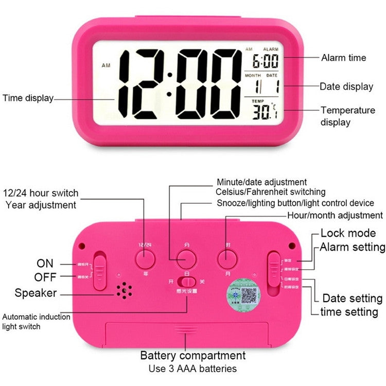 ประเภทอุณหภูมิ Lazy Snooze Alarm ปิดเสียงนาฬิกาอิเล็กทรอนิกส์ Backlit, Battery(White), Battery(Green), Battery(Black), Battery(Blue), Battery(Rose Red)
