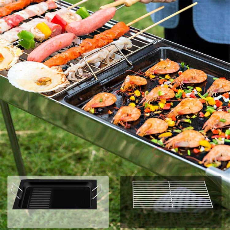 HZ-003 เตาย่างบาร์บีคิวกลางแจ้งแบบพกพาเตาสแตนเลสที่ใช้ในครัวเรือนชั้นวางบาร์บีคิวถ่าน, M, L
