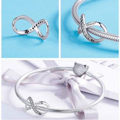 925 เงินสเตอร์ลิง Infinity Family Forever Beaded สำหรับผู้หญิง DIY สร้อยข้อมือ, SCC1146