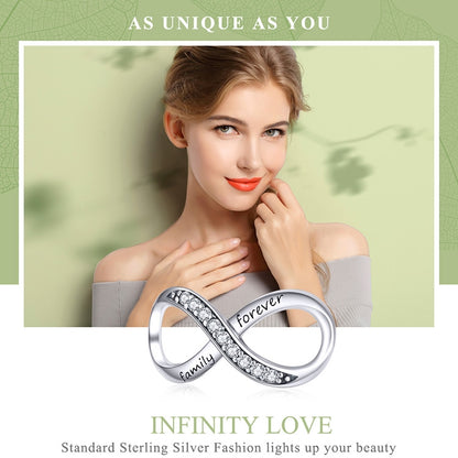 925 เงินสเตอร์ลิง Infinity Family Forever Beaded สำหรับผู้หญิง DIY สร้อยข้อมือ, SCC1146
