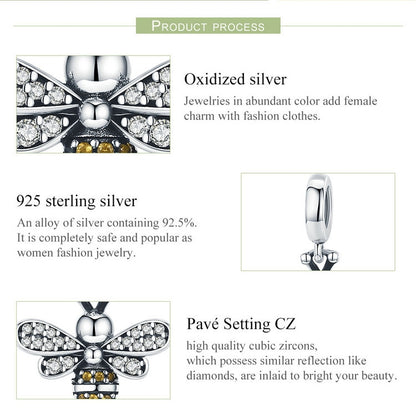 S925 เงินสเตอร์ลิง Bee Story Charm DIY สร้อยข้อมือลูกปัด, SCC821