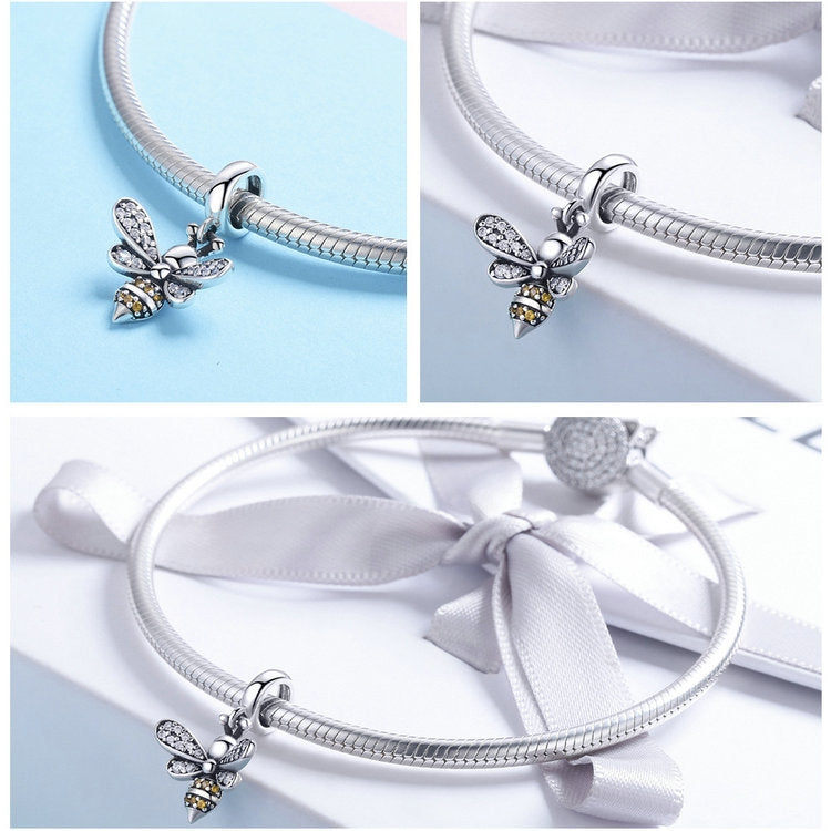 S925 เงินสเตอร์ลิง Bee Story Charm DIY สร้อยข้อมือลูกปัด, SCC821