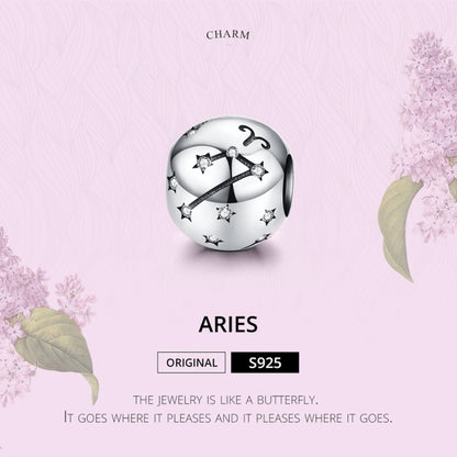 S925 เงินสเตอร์ลิงสิบสอง Constellation ลูกปัด DIY สร้อยข้อมือเครื่องประดับลูกปัดเงิน, Aries, Taurus, Gemini, Cancer, Leo, Virgo, Libra, Scorpio, Sagittarius, Capricorn, Aquarius, Pisces