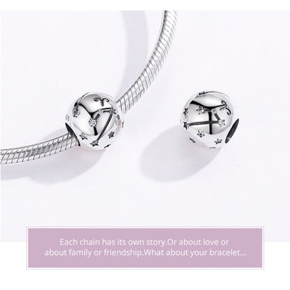S925 เงินสเตอร์ลิงสิบสอง Constellation ลูกปัด DIY สร้อยข้อมือเครื่องประดับลูกปัดเงิน, Aries, Taurus, Gemini, Cancer, Leo, Virgo, Libra, Scorpio, Sagittarius, Capricorn, Aquarius, Pisces