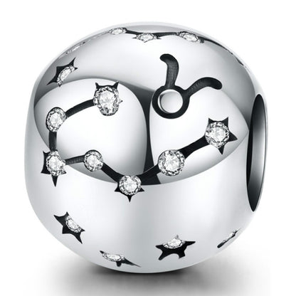 S925 เงินสเตอร์ลิงสิบสอง Constellation ลูกปัด DIY สร้อยข้อมือเครื่องประดับลูกปัดเงิน, Aries, Taurus, Gemini, Cancer, Leo, Virgo, Libra, Scorpio, Sagittarius, Capricorn, Aquarius, Pisces