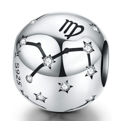 S925 เงินสเตอร์ลิงสิบสอง Constellation ลูกปัด DIY สร้อยข้อมือเครื่องประดับลูกปัดเงิน, Aries, Taurus, Gemini, Cancer, Leo, Virgo, Libra, Scorpio, Sagittarius, Capricorn, Aquarius, Pisces